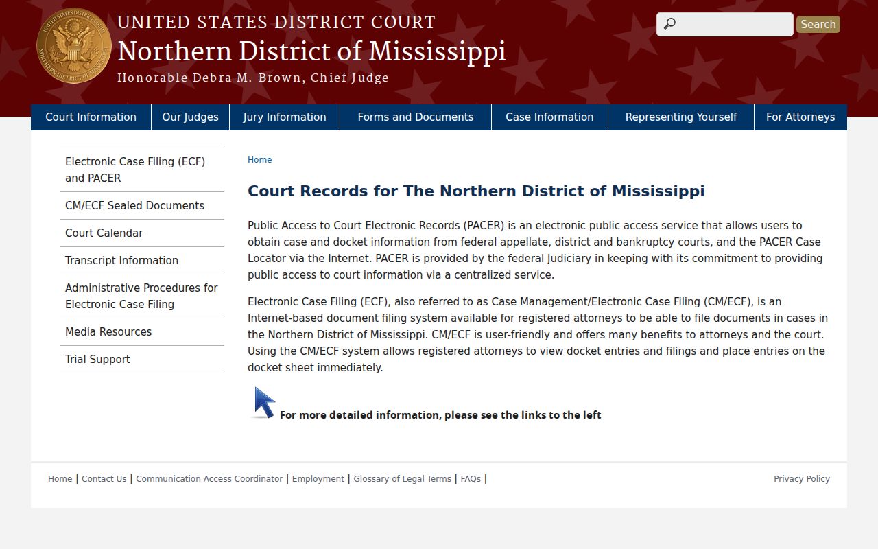 Quitman County case lookup source, Northern District case information page