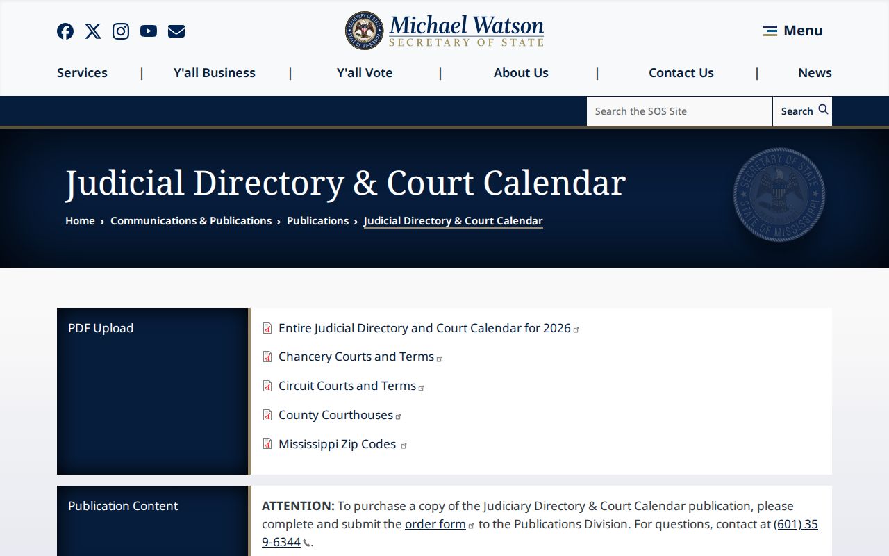 Quitman County court dates source, Mississippi Judicial Directory and Court Calendar