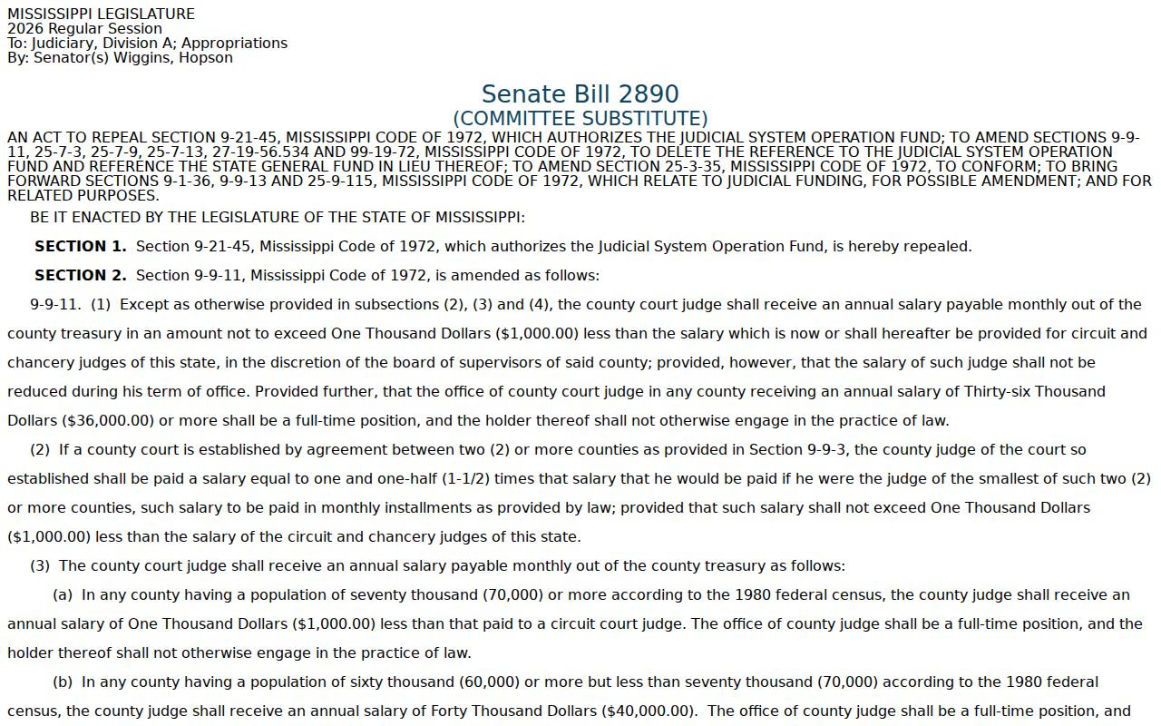 Quitman County court record search source, 2026 Senate Bill 2890 legislative text