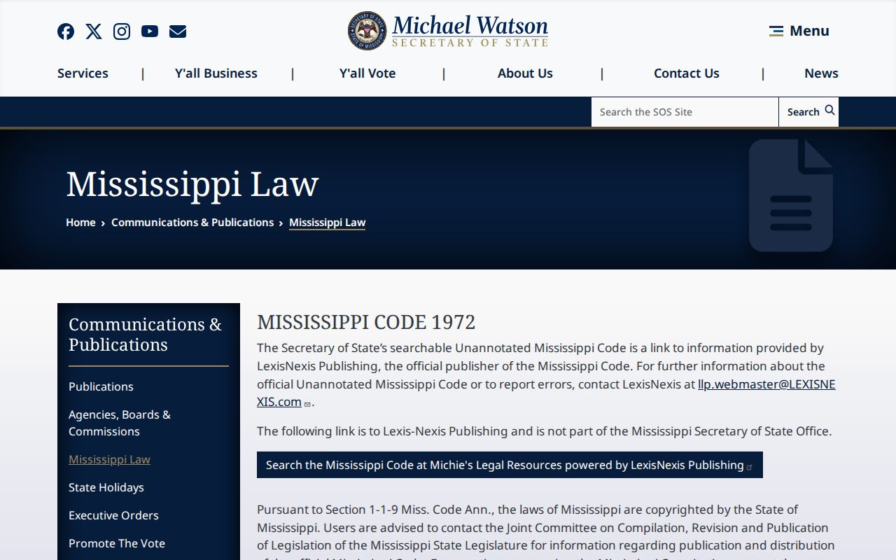 Quitman County court record search source, Mississippi Law publication page