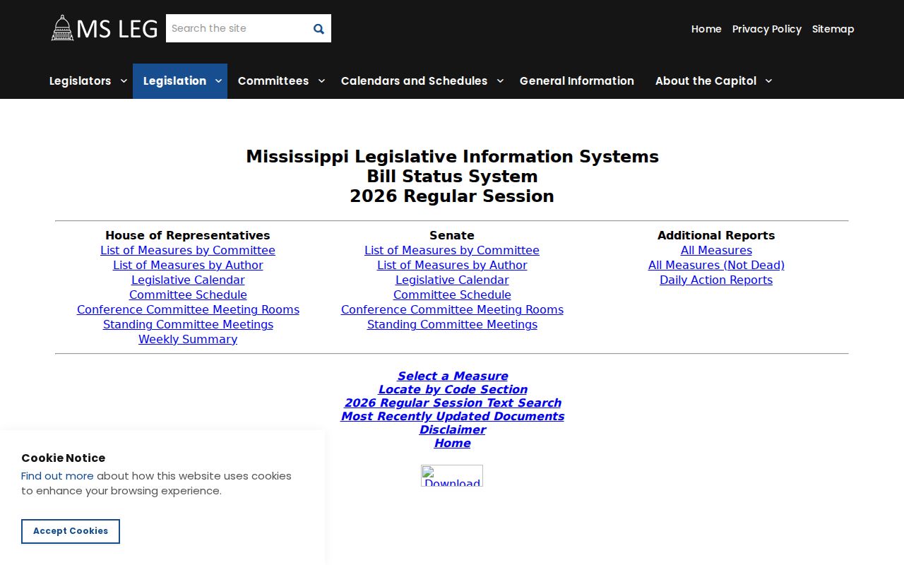 Quitman County court record search source, Mississippi Legislature legislation search