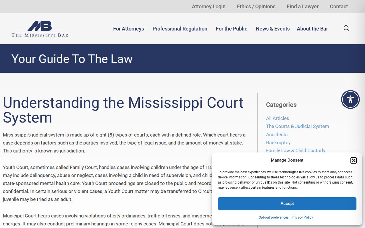 Mississippi Bar court system guide for understanding court jurisdiction