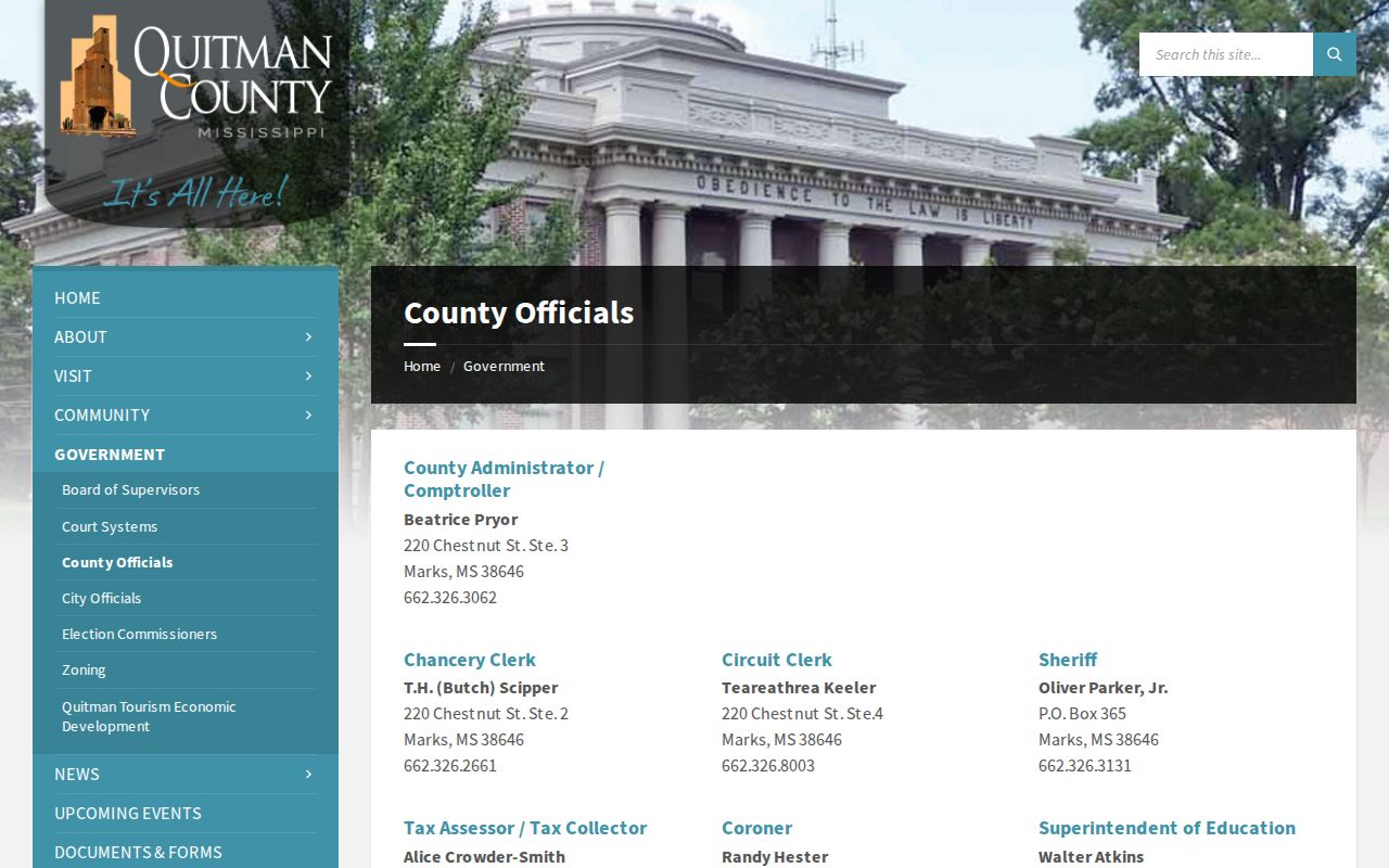 Quitman County court docket county officials directory
