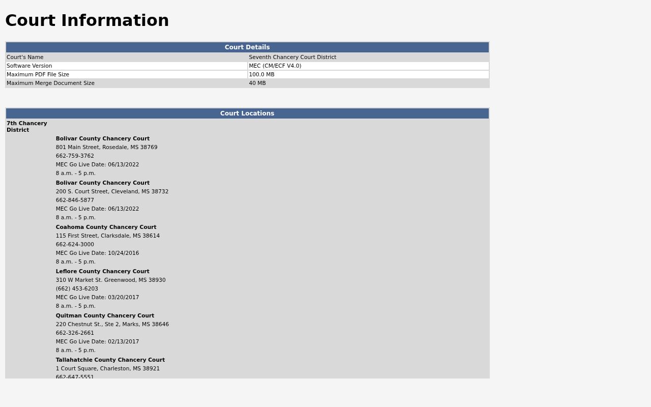 Quitman County civil court docket Seventh Chancery CourtInfo page