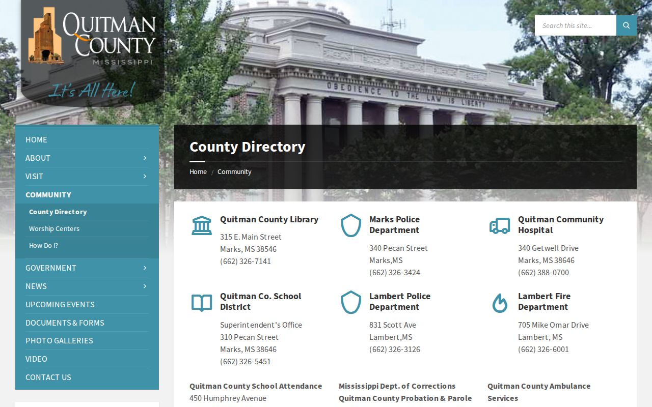 Marks court docket routing through Quitman County community directory
