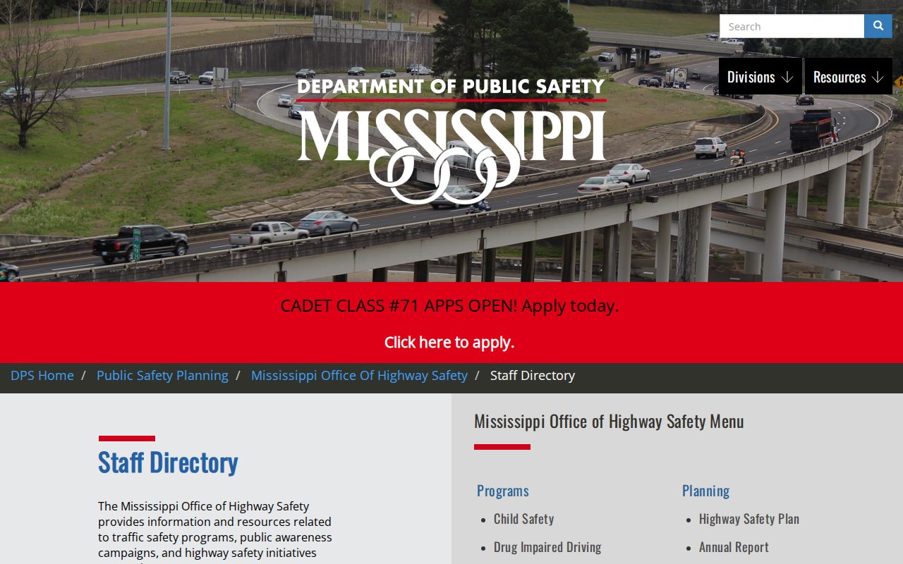 Quitman County traffic court records boundary shown by Mississippi Highway Safety staff page